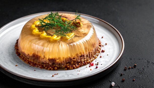 Traditional meat jelly aspic. Authentic estonian s&uuml;lt dish molded beautifully with fresh dill garnish.