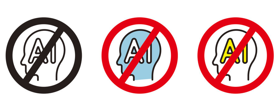 AI禁止のアイコン。生成AI禁止、AI学習禁止、No AIを伝えるデザイン。"No AI generation,"