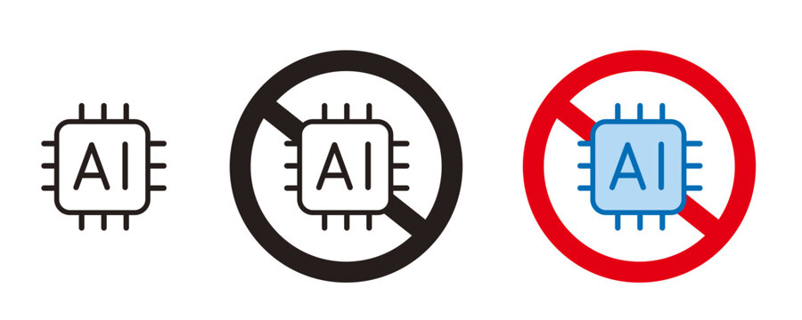 AI禁止のアイコン。生成AI禁止、AI学習禁止、No AIを伝えるデザイン。"No AI generation,"