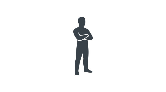 A minimalist silhouette of a man standing with his arms crossed.