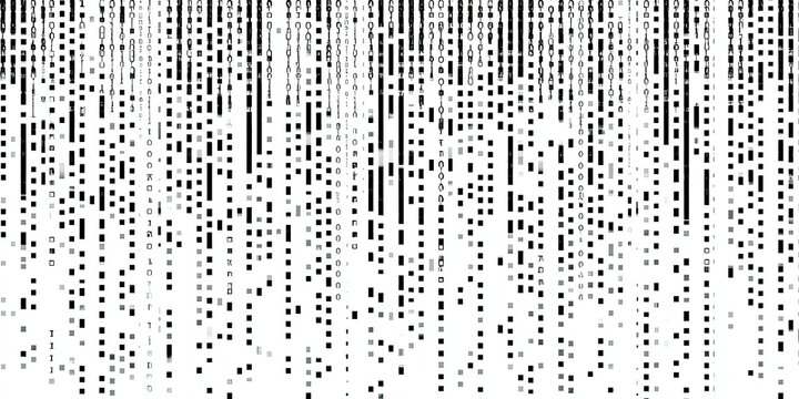 Abstract pattern of falling digital rain, transitioning from dense black lines to scattered dots