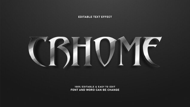 Chrome silver editable text effect with gothic font style on dark background