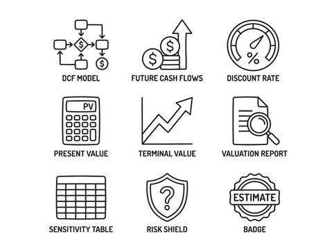 Financial Valuation Icons: DCF, Cash Flows, and More