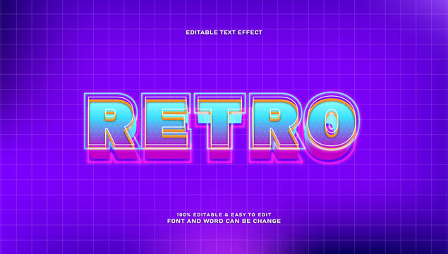 Retro 80s Synthwave 3D Text Effect | Glowing Neon Font Style with Grid Background | Editable Vector Illustration