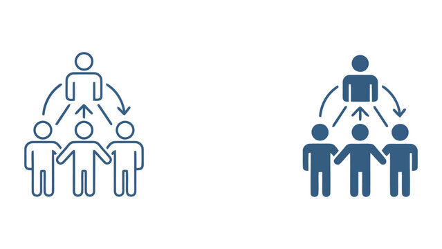Organizational hierarchy and team management icons featuring leader and subordinate structure in a professional flat vector design for corporate communication and business management charts