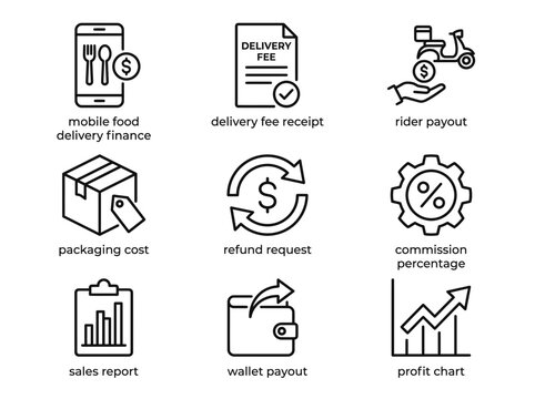 Financial icons for delivery and business management