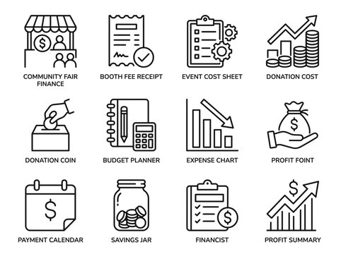 Financial Icons: Budgeting, Profit, and Savings Tools
