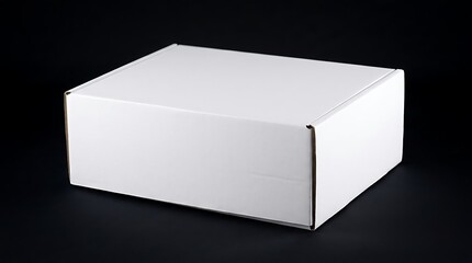 Naklejka premium Blank white cardboard shipping box mockup isolated on black background for parcel delivery and subscription package design