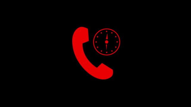 Emergency Call Concept with Glowing Red Phone and Clock Icon on Black Background