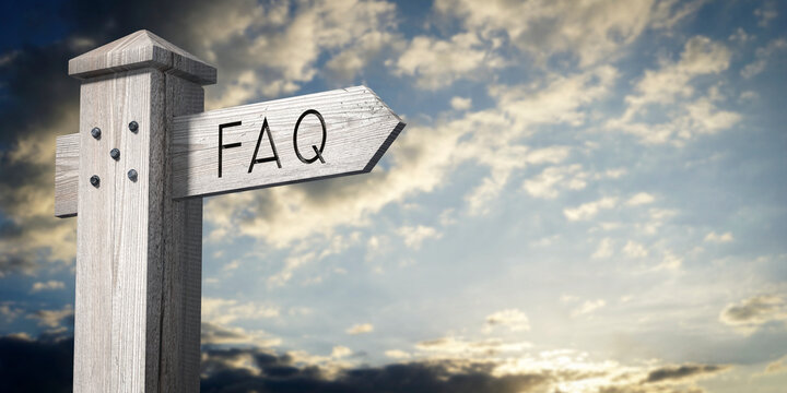 FAQ, frequently asked questions - wooden signpost with one arrow