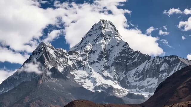 Ama Dablam in Nepal. Trekking and sports. Aerial view.