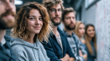 Obraz premium Young woman smiles warmly in a group