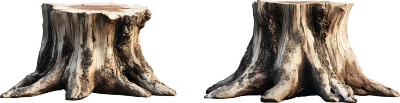 two different views of the same tree stump, on a transparent background