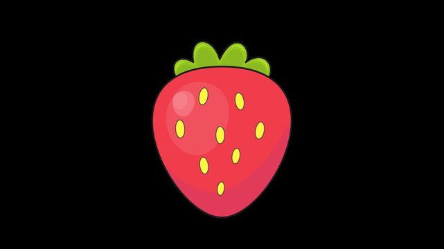 Seamless loop animation of a strawberry fruit moving up and down continuously against a transparent alpha channel isolated backdrop layout graphic element