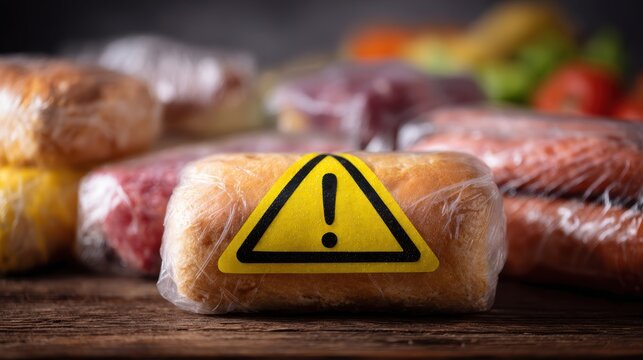 Foods recall for Salmonella Contamination. Food recall alert concept illustrating contaminated packaged foods and consumer safety concerns.
