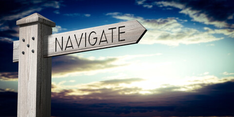 Navigate - wooden signpost with one arrow © PX Media