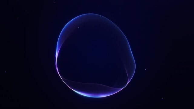 Abstract blue translucent energy sphere, 4K 60fps seamless loop, dark space intro with soft plasma waves, digital glow, science and technology ambience.