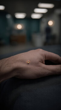 Close up smart dermal implant human skin technology hand microchip futuristic healthcare innovation glowing close up of smart dermal implant glowing human skin hand showcasing futuristic