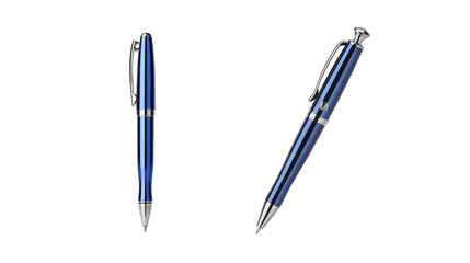 Fototapeta premium Two blue ink pens for office work isolated on white background with stationery business document signature accessories isolated background equipment corporate ballpoint