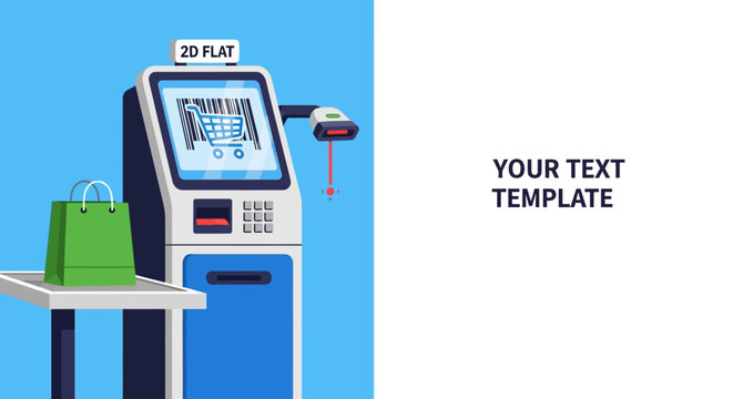 Supermarket Self Checkout Kiosk Machine Banner minimalis