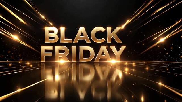 Black Friday sale promotion with glowing golden text and luxury shopping discount background