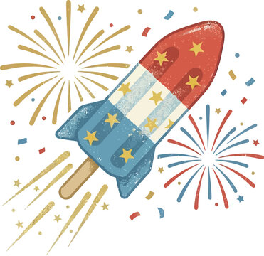 Rocket popsicle represents a playful patriotic dessert inspired by vintage holiday celebrations.