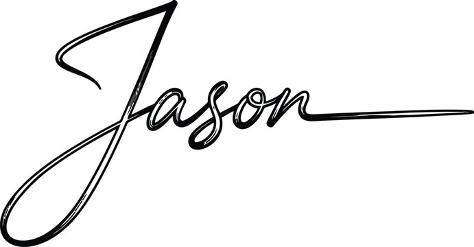 Jason represents a classic hand written script name formatted in a sleek and elegant ink style.