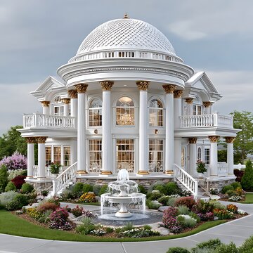 Luxury neoclassical mansion with white columns high resolution picture