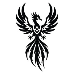 Naklejka premium Monochrome Phoenix Rising vector illustration perfect for tattoo, icon, web graphic design, and infographic concepts with fire bird symbolism.