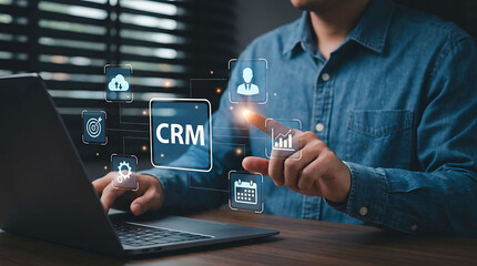 Naklejka premium Customer Relationship Management CRM Software For Business Growth Success