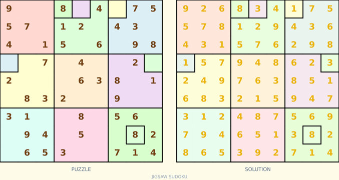 Sudoku puzzle series with 9x9 grids, initial clues, and complete solutions. Clean vector illustration for activity books, brain teasers, and printable worksheets