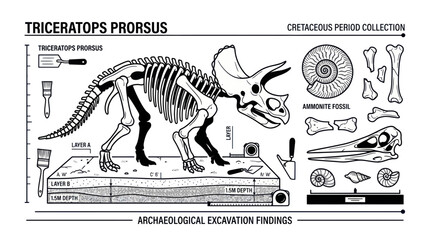 Triceratops Skeleton Excavation Fossil Discovery Archaeology © Salon