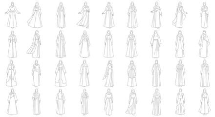 Fototapeta premium Multiple illustrations of robed figures.