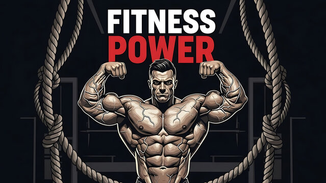 Muscular man flexing muscles, fitness power isolated on a transparent background, bodybuilding