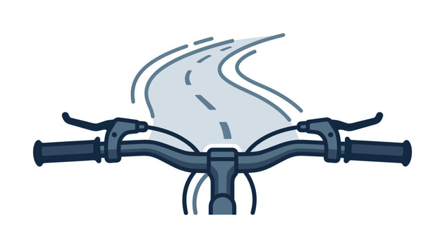 First person view of bicycle handlebars on a road.