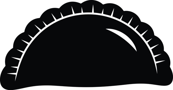 Black silhouette icon of a traditional dumpling or empanada pastry with crimped edges showing a simple food design element for culinary and menu graphic projects