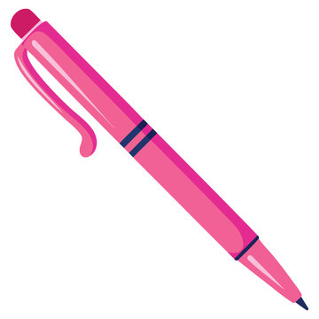 Pink retractable pen icon in vector illustration style with simple modern design. Perfect for stationery graphics, office supply themes and school related artwork projects.
