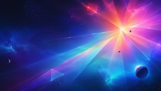 High quality futuristic cosmic illustration showing a bright colorful star burst with geometric light rays in deep space. Perfect for science fiction banners and abstract backgrounds.