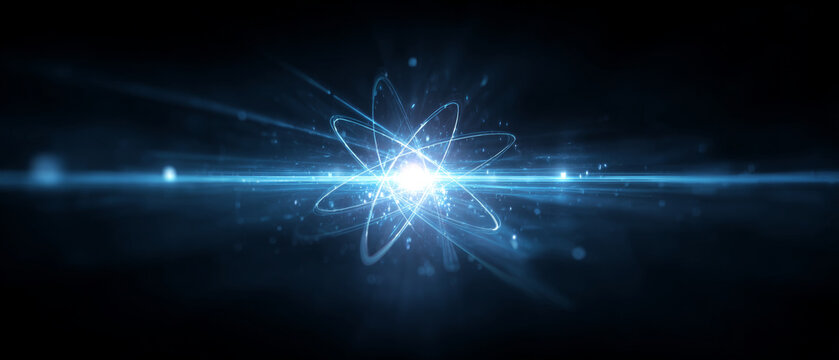Glowing atomic structure with light trails