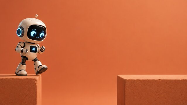 Adorable robot finding courage to take a step forward despite uncertainty