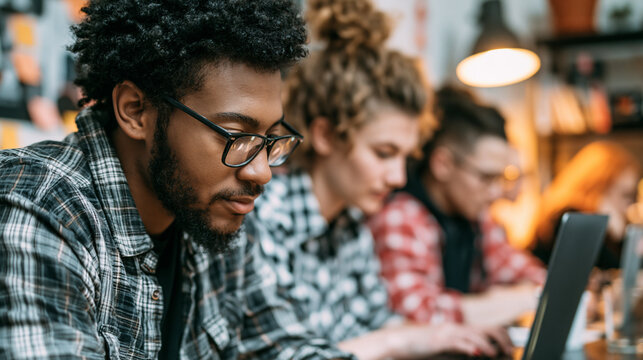 Focused developer collaborating during coding session