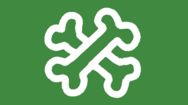 White toxic hazard crossbones cartoon graphic with chalk outline crossed bones icon isolated on green screen background for extinction warning and danger symbol element concept.