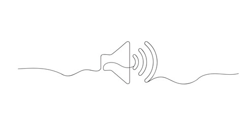 Obraz premium Continuous line of sound wave icon. One line drawing of audio, music and volume control. Sound technology concept. single line art vector illustration.