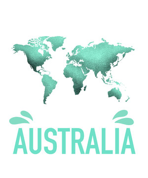 Funny The World is a Cat Playing with Australia Map Design, Cute Cartoon Global Earth World Map Shaped Like a Kitten Mascot Illustration