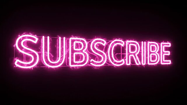 Glowing pink neon subscribe sign for social media marketing and content creator engagement.