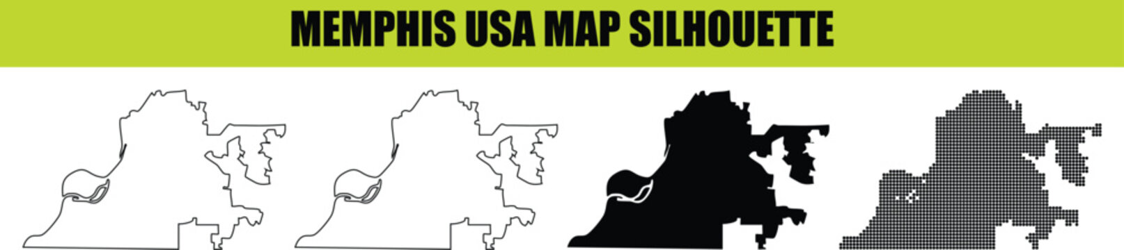 Memphis USA map silhouette white outline filled dot pattern black and transparent background vector graphic.