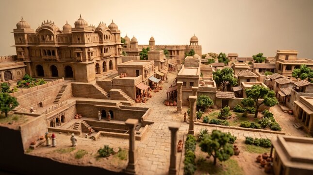 Ancient Indian Diorama Miniature City with Historic Architecture and Cultural Details