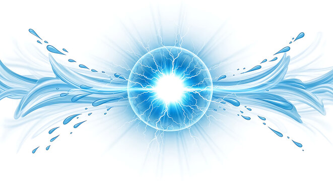 Radiant blue energy sphere with glowing light particles and waves abstract particle electric mystical technology radiation