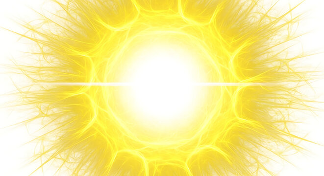 Radiant yellow sunburst energy core with luminous light rays on white background sunburst abstract explosion intensity illumination