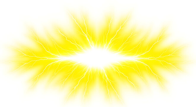 Glowing yellow abstract energy burst light effect with abstract radiation intensity isolated